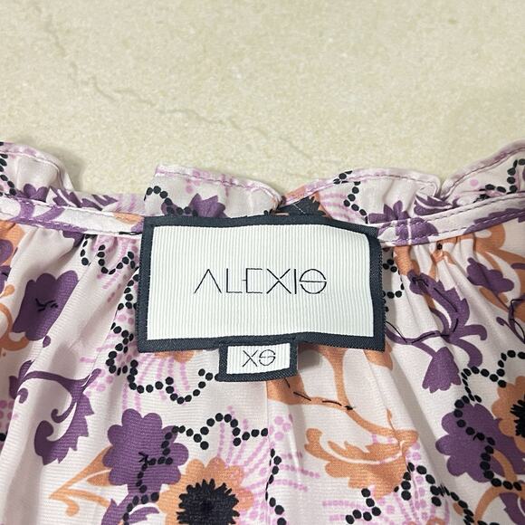 Alexis Satin Sequined Floral Adjustable Waist Peasant Flowy Maxi Dress Size XS - Picture 6 of 9